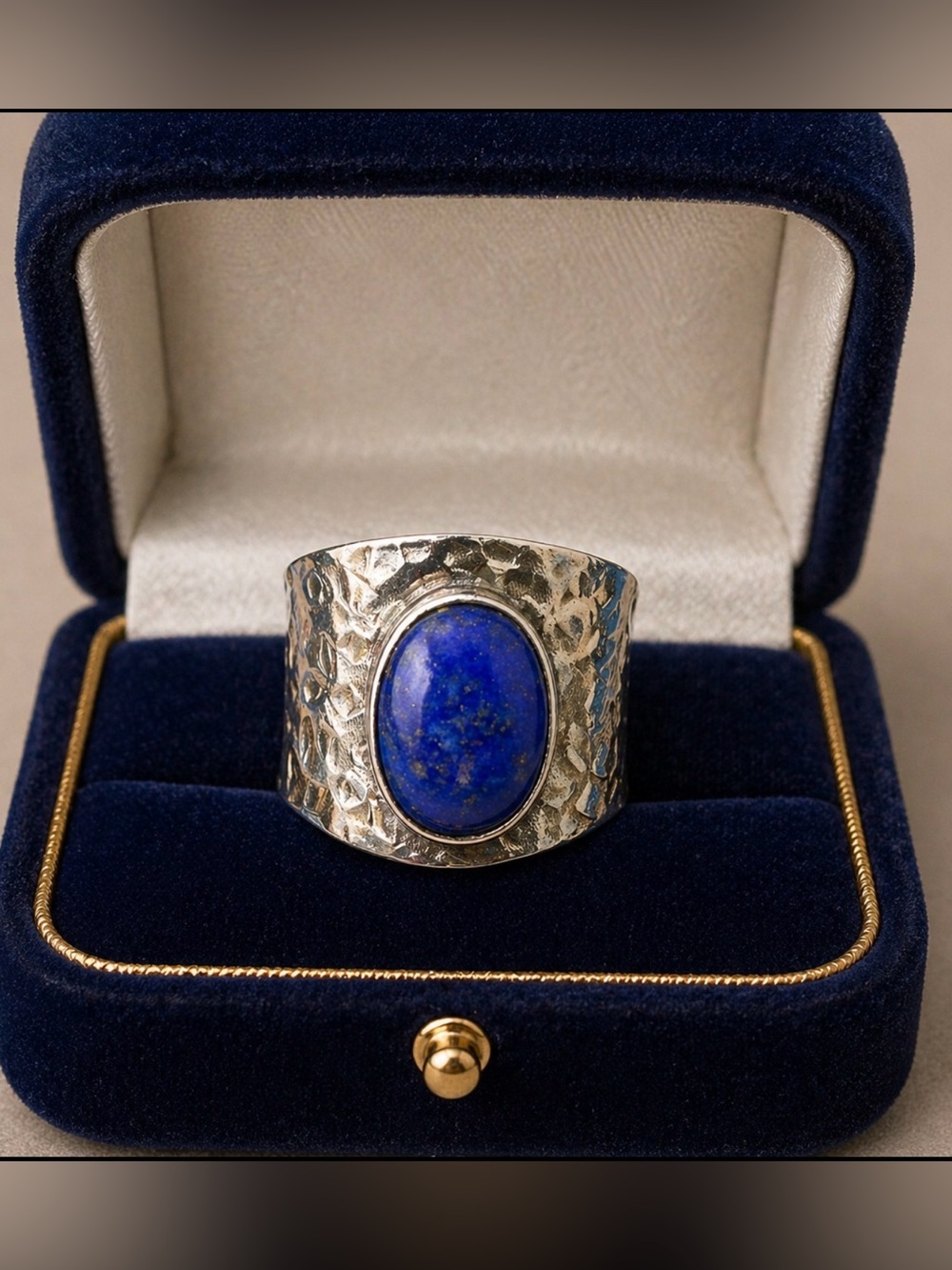 😎🌺Blue Lapis Hammered Sterling Silver Setting Ring, Sz 7 3/4